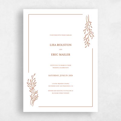 Dark Rust, Orange Wedding Invitation - Merrion Frame