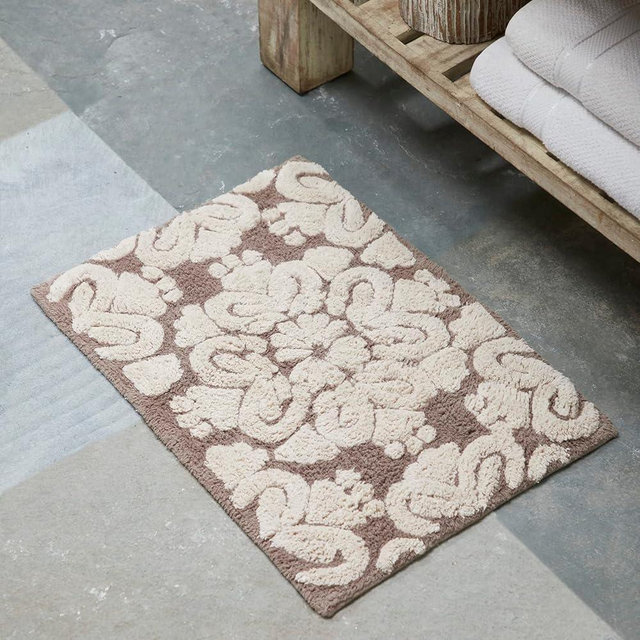 Better Trends Medallion Collection is a Tufted Bath Mat Rug 100% Cotton in Vibrant Colors, 24" x 40", Beige & Natural