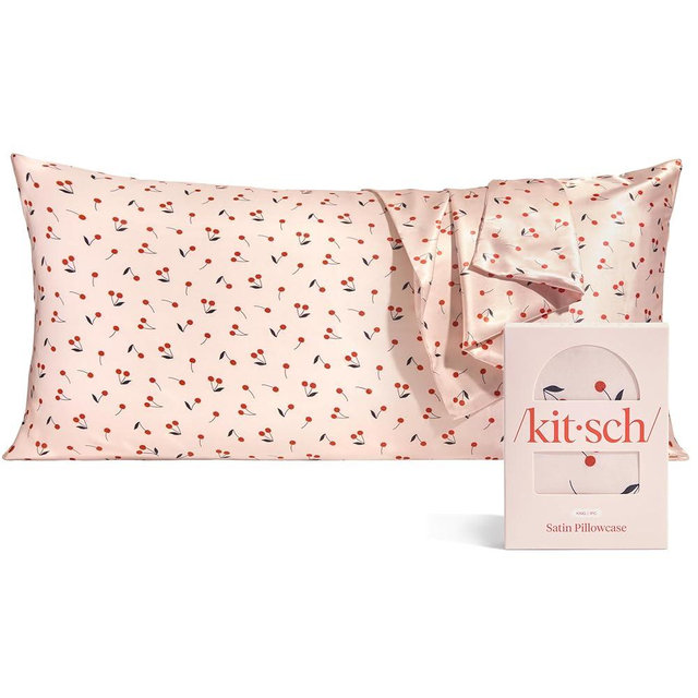 Kitsch Satin Pillowcase, Softer Than Silk Pillow Cases King, Cooling Pillow Covers, Satin Pillowcase with Zipper for Hair, Skin & Quality Sleep, Wrinkle-Free & Smooth, King Size 19"x36", Cherry Print