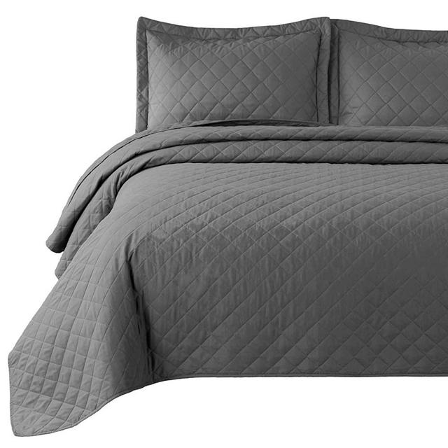 Bedsure Quilt Set Grey King Size(106x96 inches)- Diamond Stitched Pattern Bedspread - Soft Microfiber Lightweight Coverlet for All Season - 3 Pieces (Includes 1 Quilt, 2 Shams)