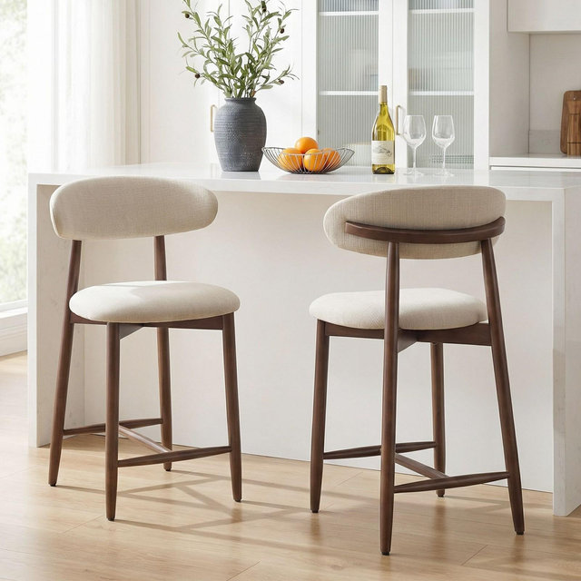 Ora Maison Set of 2/4/6 Counter Height Upholstered Bar Stool with Fabric & Walnut Finish