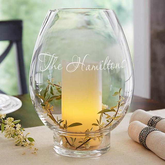 Classic Celebrations Name Glass Hurricane Holder