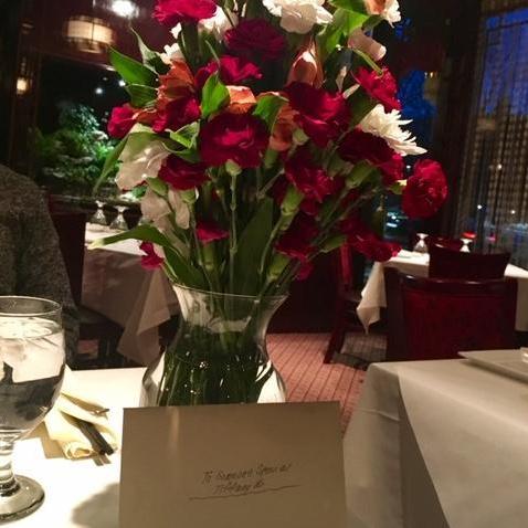 A beautiful way to begin our courtship. Elliott arranged for the waiter to bring this over to the table after we sat down for dinner.