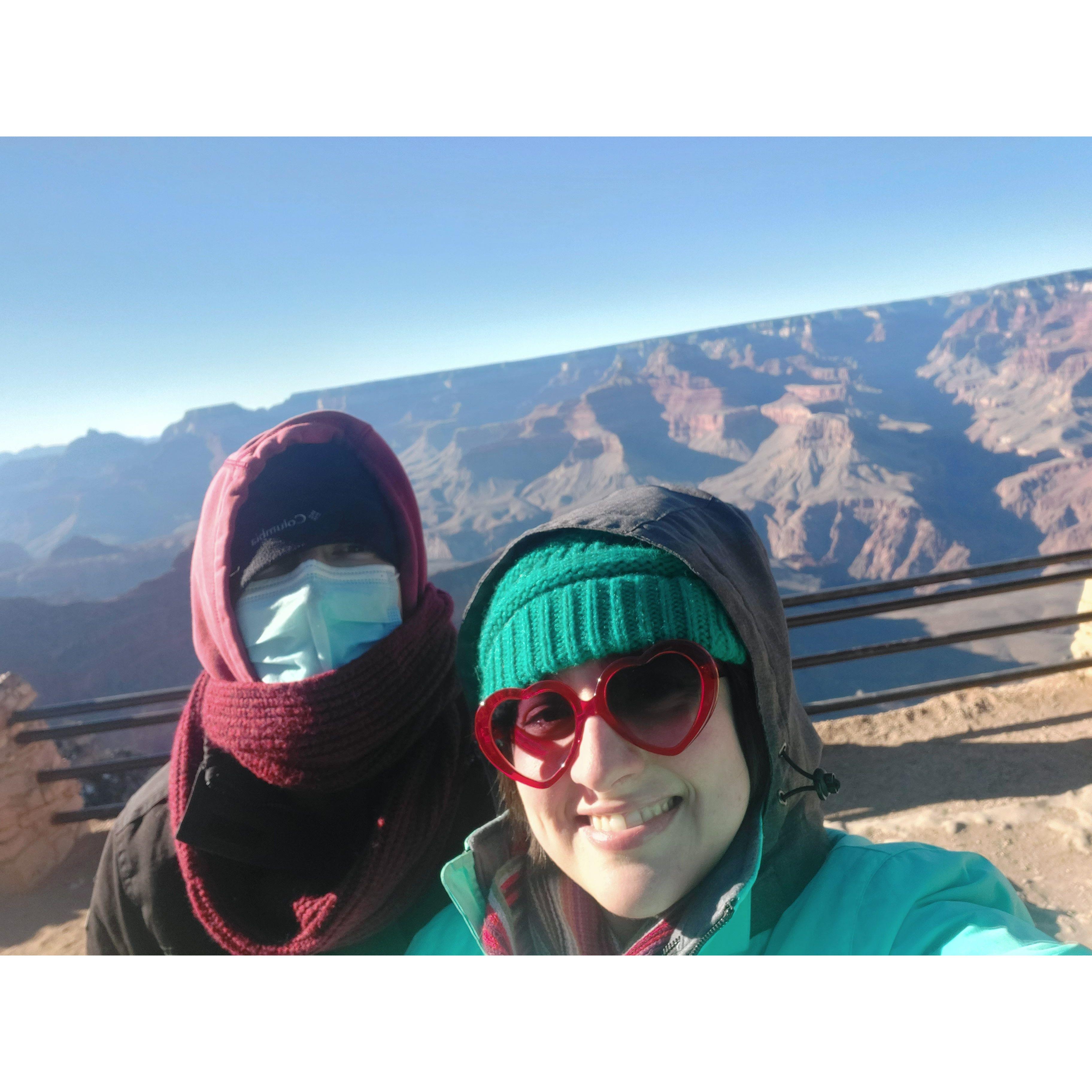 Freezing our butts off at the Grand Canyon.