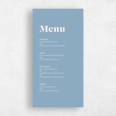Dusty Blue Wedding Menu - Everett