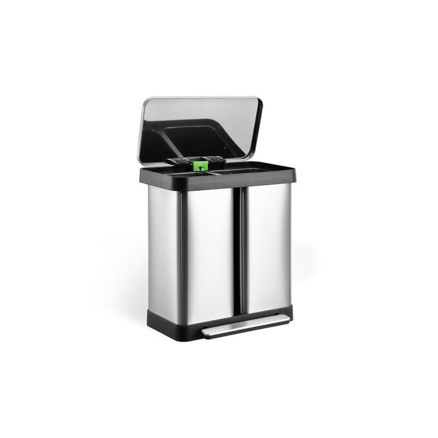 Dual Trash Can, Stainless Steel 2 x 9.5 Gal Garbage Can, Steel Pedal Recycle Bin with Lid