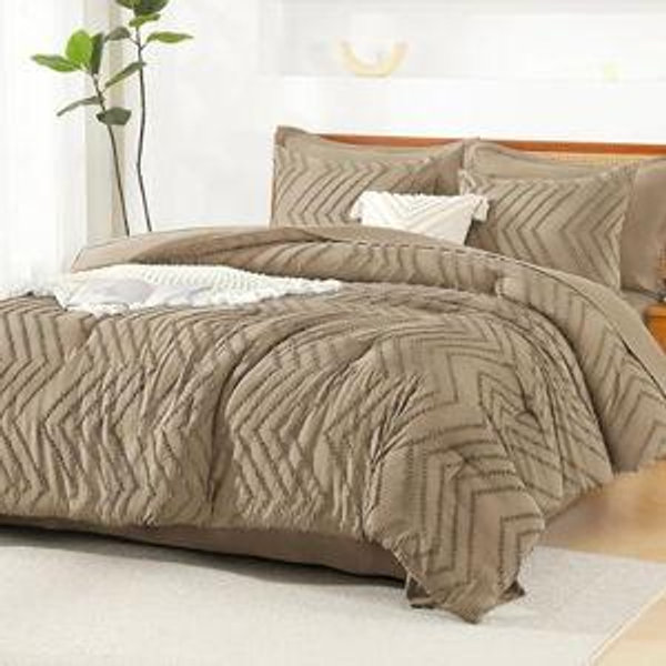 Litanika Taupe Comforter Set King Size with Sheets - 7 Pieces King Bed in a Bag Boho Tufted Complete Bedding Sets with Comforter, Sheets, Pillowcases & Shams on Amazon