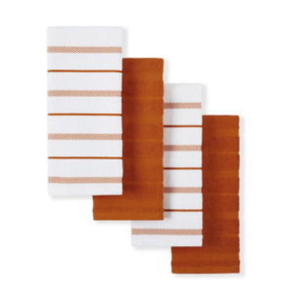 KitchenAid Albany Kitchen Towel 4-Pack Set, Honey Orange/White, 16"x26"