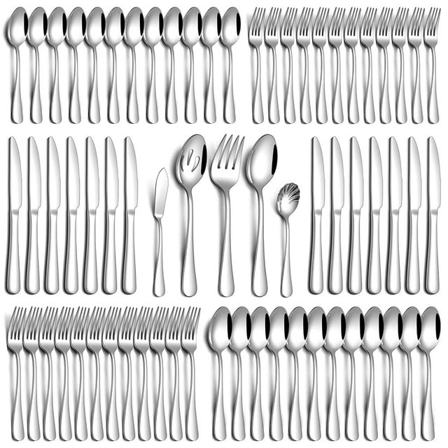 PHILIPALA 65 Piece Silverware Set with Serving Utensils, Stainless Steel Flatware Set for 12 Food Grade Novelty Flatware Cutlery Utensil Set Include Knife Fork Spoon Mirror Polished Dishwasher Safe