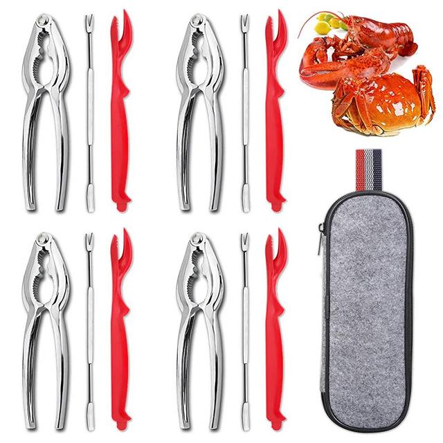 Hiware 13-piece Crab & Lobster Crackers and Tools Set Includes 4 Crab Leg Crackers, 4 Lobster Shellers, 4 Crab Forks/Picks and 1 Portable Bag - Dishwasher Safe
