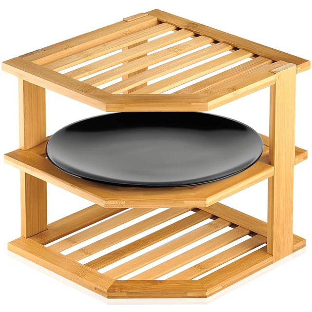 RoyalHouse Bamboo 3-Tier Corner Shelf Organizer for Countertop & Kitchen Cabinet, Space Organizer for Kitchen and Bathroom