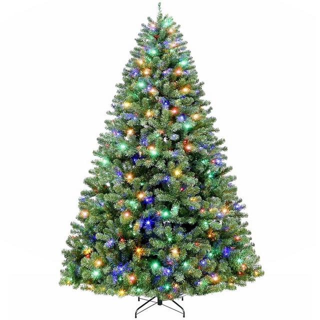 Hykolity 6.5 ft Prelit Christmas Tree, Artificial Christmas Tree with 350 Color Changing LED Lights, 1100 Tips, Metal Stand and Hinged Branches, 10 Color Modes