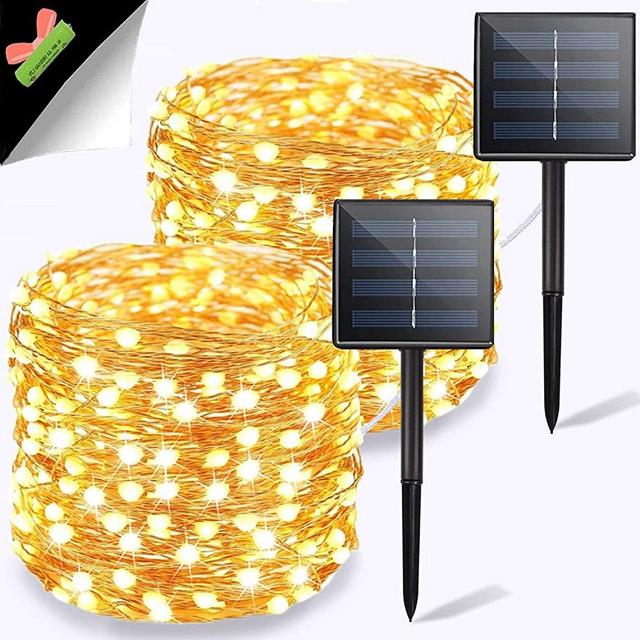 OZS-Solar String Lights Outdoor, 2PK Each 72ft 200LED Solar Powered Lights, Copper Wire 8 Modes Solar Fairy Lights for Christmas Garden Wedding Party (Warm White)