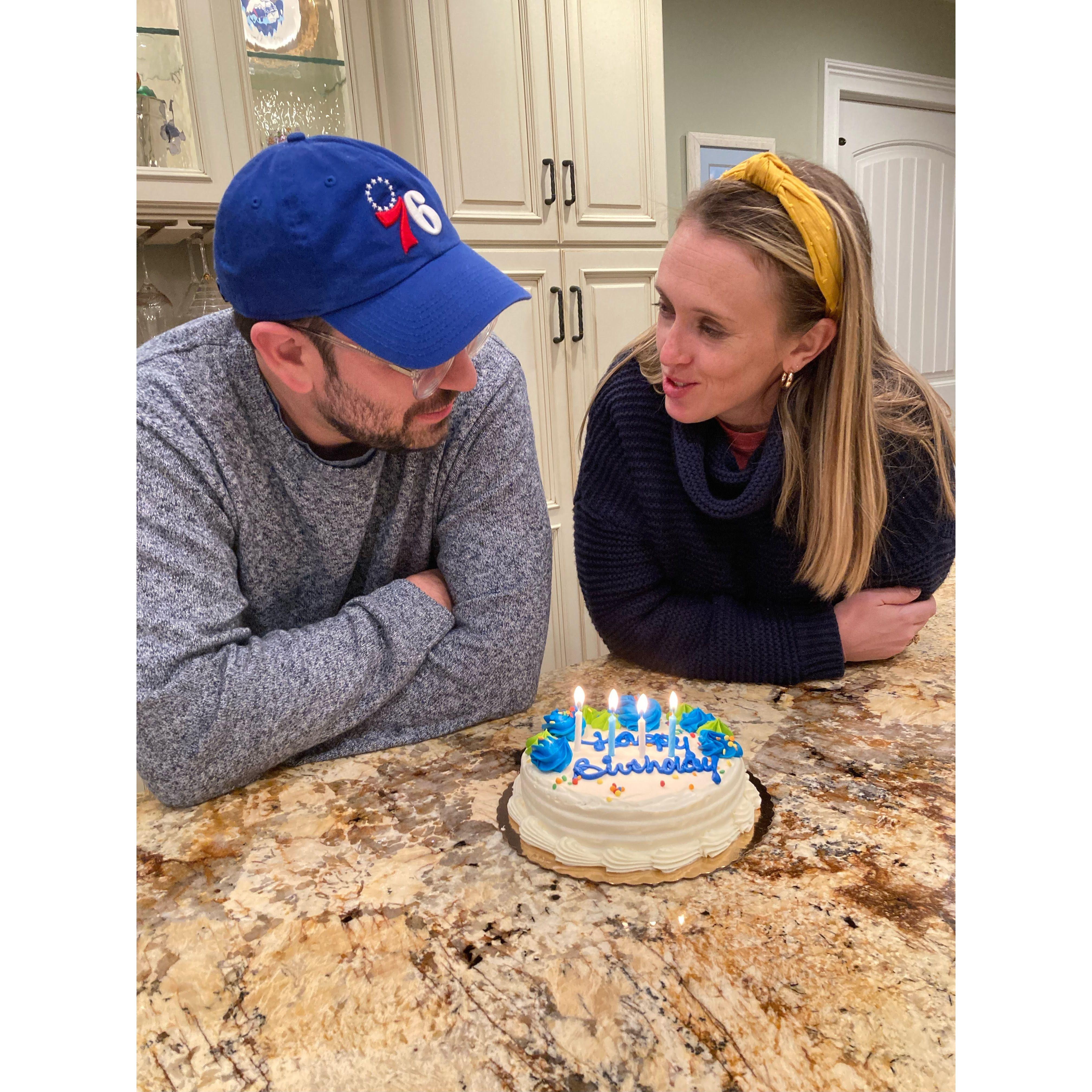 Sharing a birthday cake - we're both November babies.