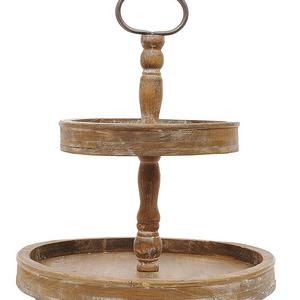Creative Co-op - Creative Co-Op Wood Two-Tier Tray with Metal Handle