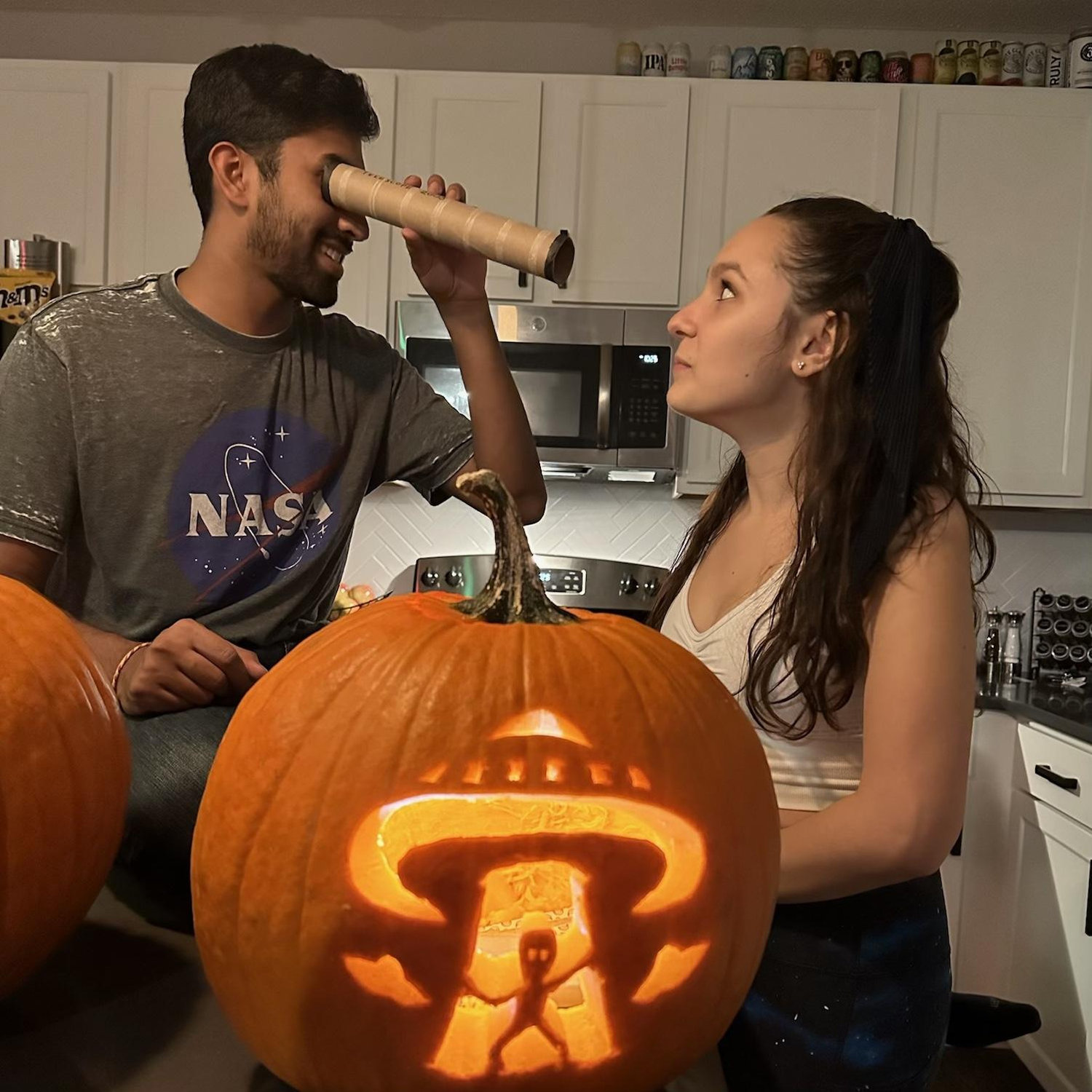 nasa looking at haley's comet ft. alien themed pumpkin