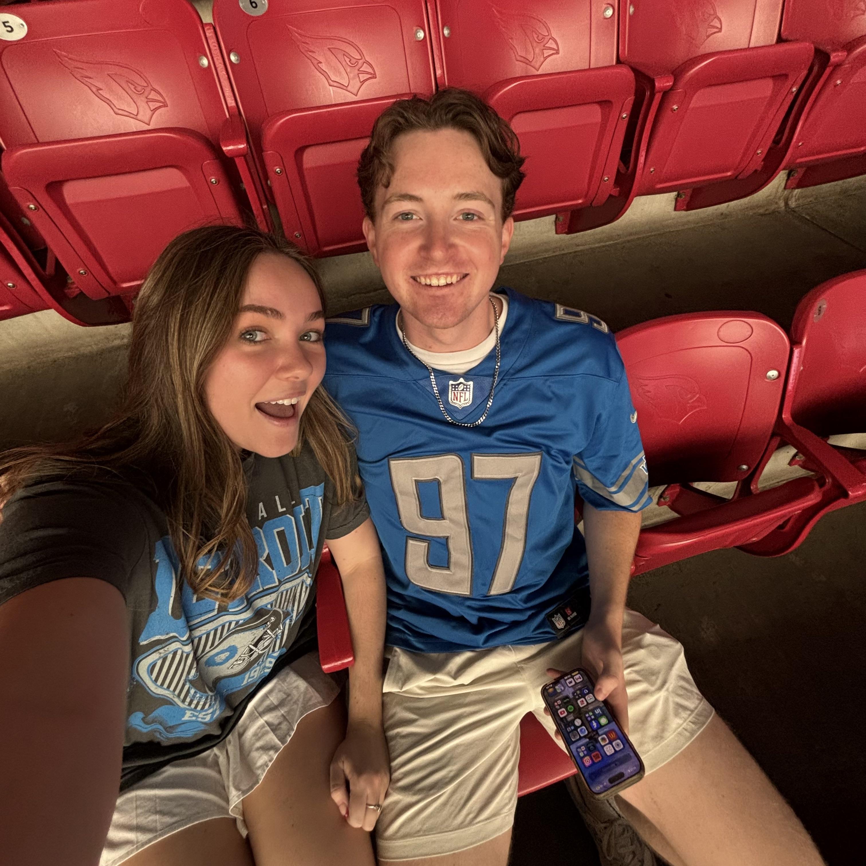 Our first Lions game together! Logan easily got Lauren to become a fan