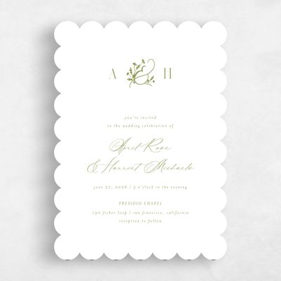 Green Scalloped Wedding Invitation - Olmo Portrait