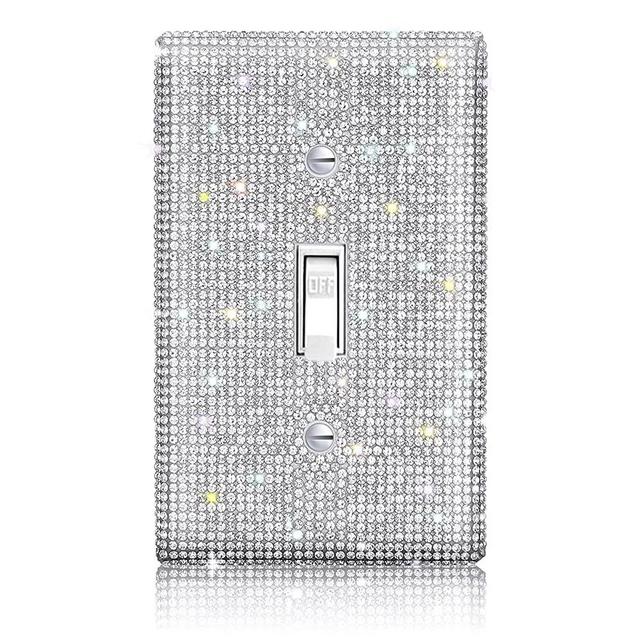 Shiny Rhinestones Wall Plate Cover Switch Cover Outlet Covers Wall Plate Cover Switch Cover Decorative Bling Switch Cover (Silver,Single Gang Toggle)