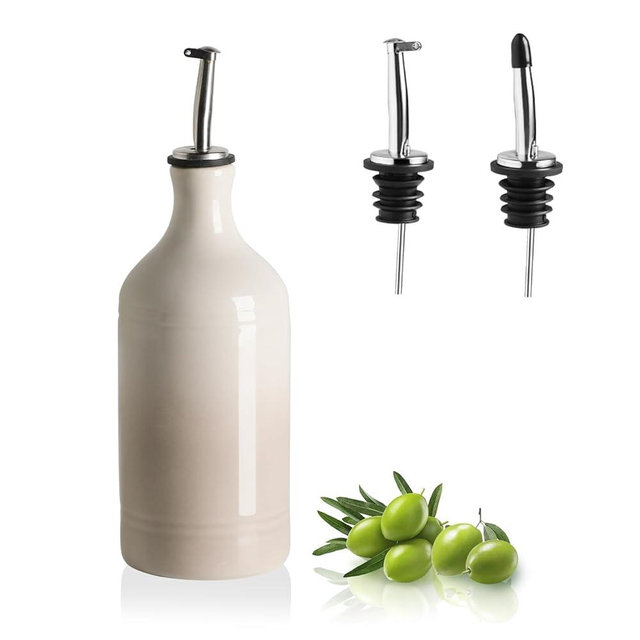 Sweejar Ceramic Olive Oil Dispenser Bottle, Opaque Oil Cruet Protects to Reduce Oxidation, Suitable for Storage Vinegar, Coffee Syrups & Other Liquids, Pack of 1, 15.5 Fl Oz(Gradient Fog Gray)