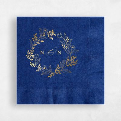 Blue Floral Wedding Napkin - Seraphine Wreath