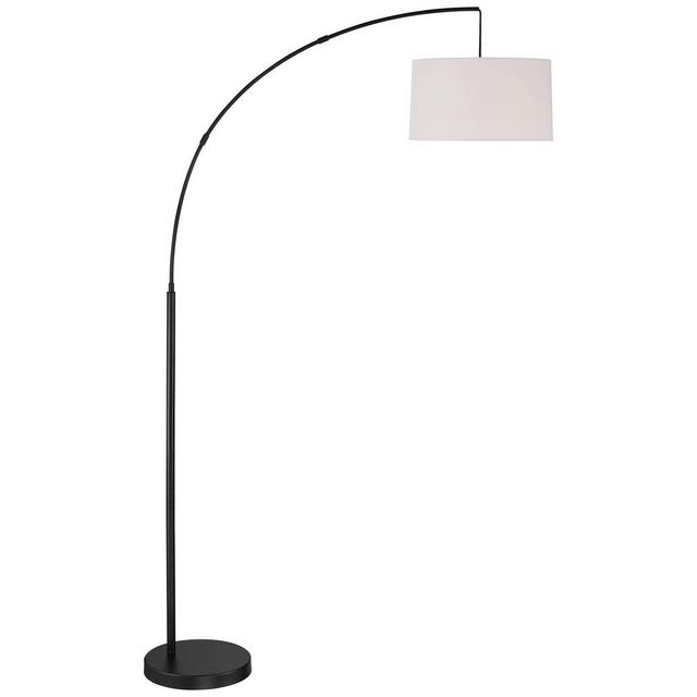 360 Lighting Cora Mid Century Modern Arc Floor Lamp 72" Tall Black Metal White Linen Fabric Drum Shade Decor for Living Room Reading House Bedroom Home Office House