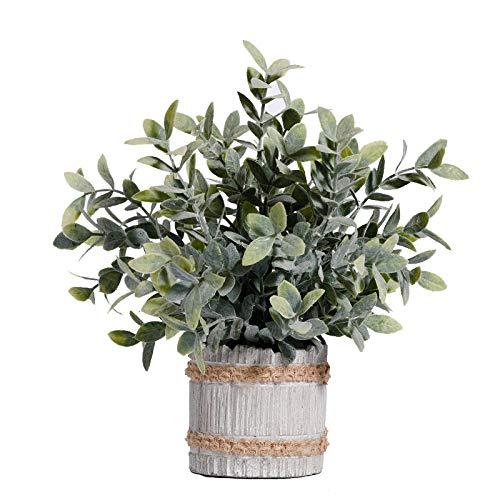 MIAIU Small Potted Artificial Plants Plastic Fake Greenery Topiary Shrubs for Home Office Farmhouse Bathroom Tabletop Indoor Decor Green Rosemary