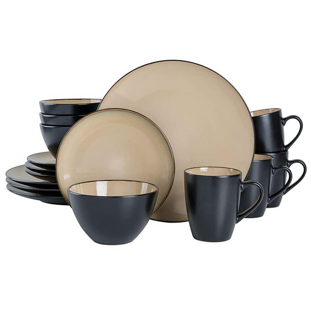 Gibson Elite Soho Lounge Round Reactive Glaze Stoneware Dinnerware Set, Service for 4 (16pc), Taupe