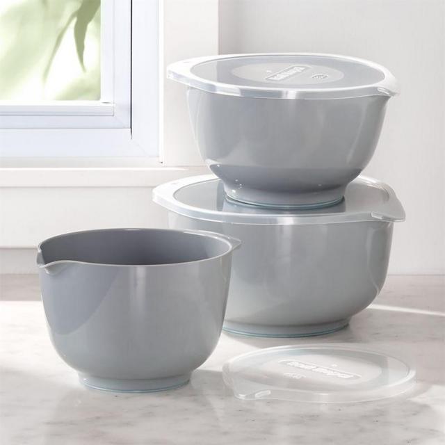 Rosti Grey Melamine Mixing Bowls with Lids, Set of 3