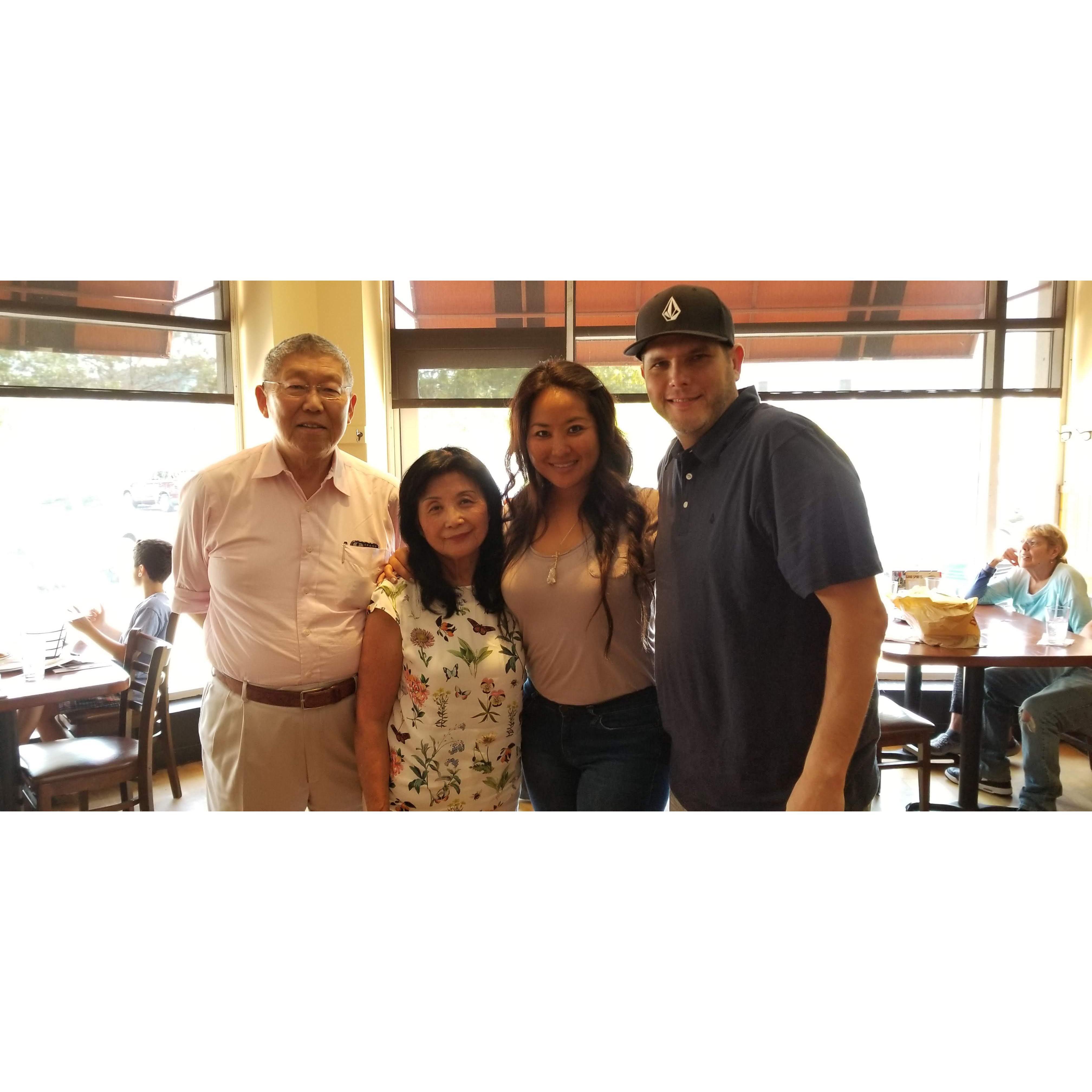 With Aunt Julia and Uncle Nai Nan Ko in Boston. Trent's First Trip to Boston. At lunch with extended family.