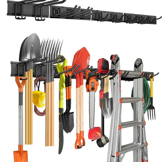 PIYILO 64 inches Garage Tool Organizer Wall Mount, Heavy Duty Garden Tool Organizer Rack, Hanging Storage Organization Racks Holder with 10 Hooks, for Lawn Tools, Shovel, Shed