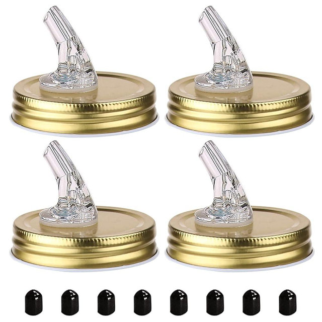 Mason Jar Pour Spouts. free flow Mason Jar Pour Spouts, mason jar for spout regular mouth size 70mm dispenser germination cover. Suitable for any liquid. Leak-Proof 4-Pack + 8 Lid Caps (gold color)
