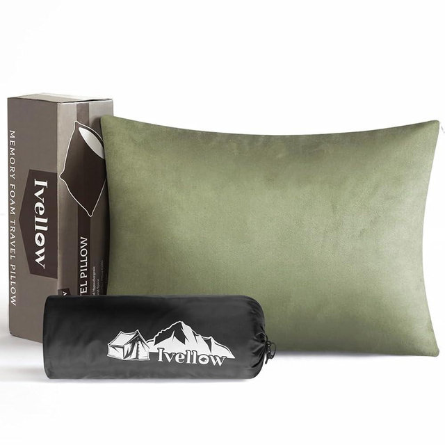 Ivellow Memory Foam Travel Pillow Compressible Camping Pillow for Sleeping Shredded Memory Foam Pillow Compact Firm Supportive Travel Pillow for Adults Kids Outdoor Hiking Essential Gear Green-S