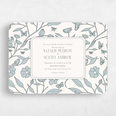 Blue Rounded Wedding Invitation - Isabeau Landscape