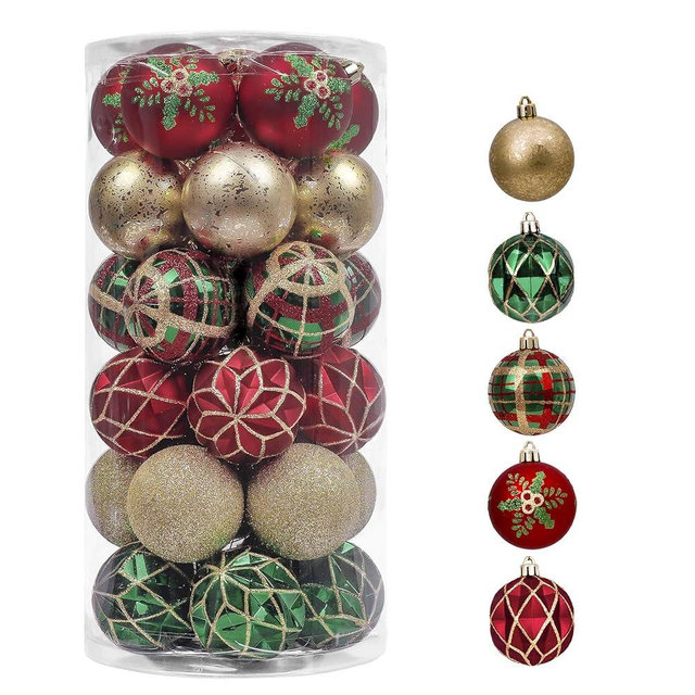 Valery Madelyn Christmas Ornaments Set, 30ct Red Green and Gold Shatterproof Christmas Tree Decorations Ball Ornaments Bulk, 2.36 Inches Traditional Country Hanging Ornaments for Xmas Trees Decor