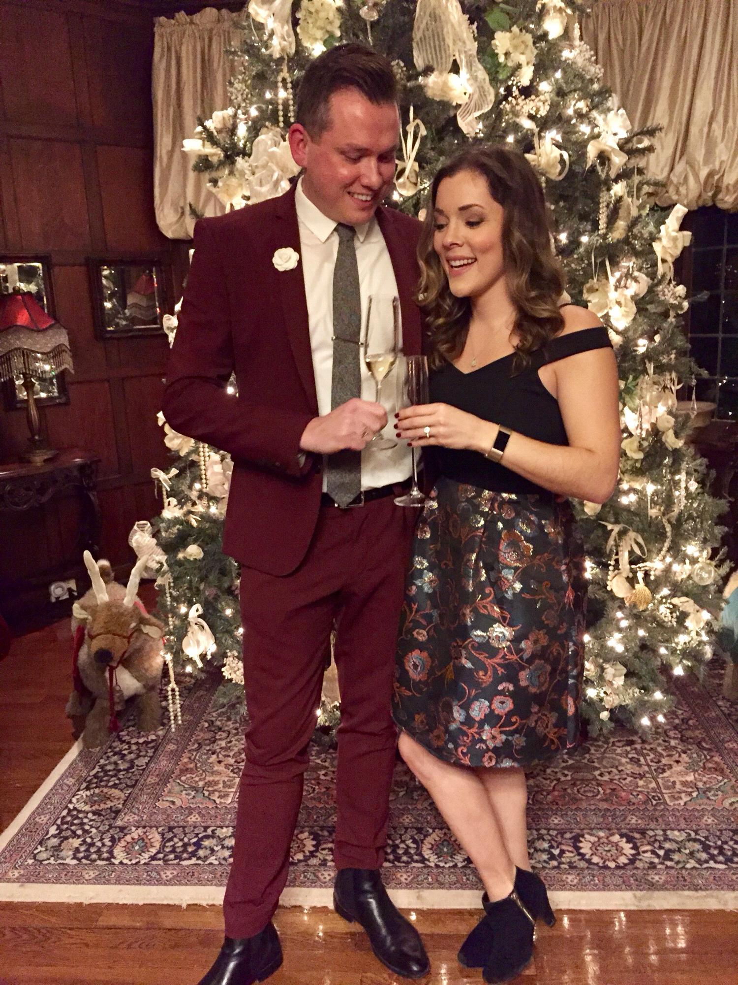 Celebrating right after we got engaged. At the Spring Lake Community Theatre, Brown Room.