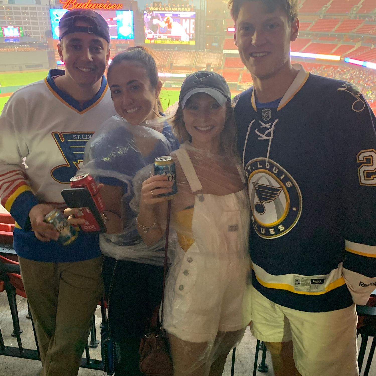 Our first real picture together with Jane and Ethan who introduced us at the Blues Playoffs!