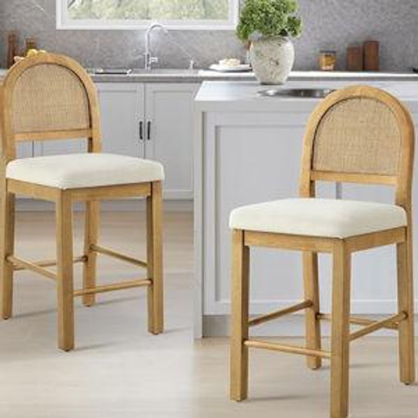 Rattan Counter Height Bar Stools Set of 2 - Walnut Linen