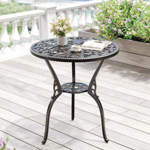 Garvee 23Inch Cast Aluminum Patio Bistro Table with Umbrella Hole Outdoor Round Coffee Side Table Anti-Rust for Backyard Garden Porch Pool and Balcony Bronze