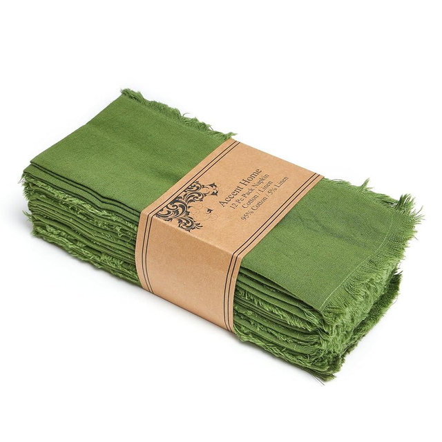 ACCENTHOME Olive Green Cotton Linen Napkin Set of 12 18x18 inch Napkins - Washable Soft Premium Hotel Quality Reusable Napkins Perfect Table Napkins for Family Dinners, Weddings