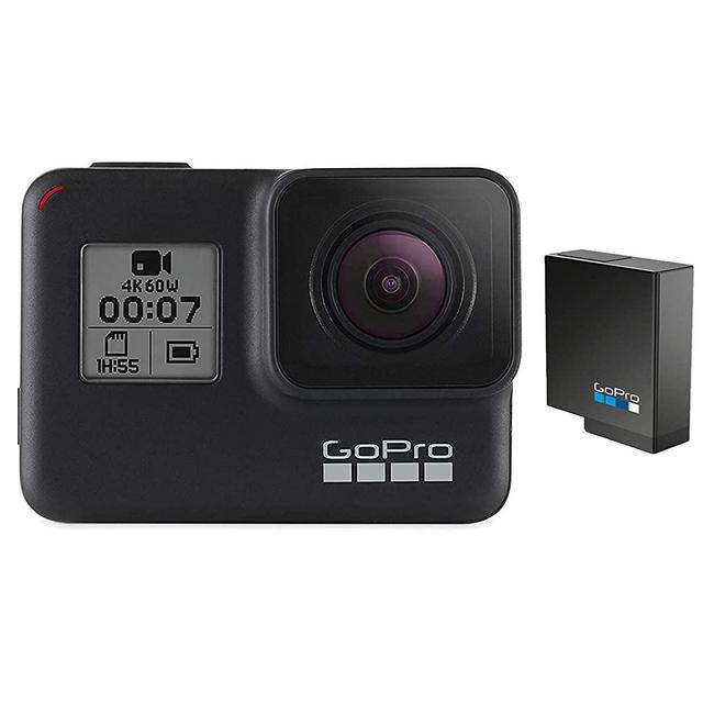 GoPro HERO7 Black + Extra Battery - E-Commerce Packaging - Waterproof Digital Action Camera with Touch Screen 4K HD Video 12MP Photos Live Streaming Stabilization
