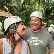 Prepping to zipline through a jungle in Balize.