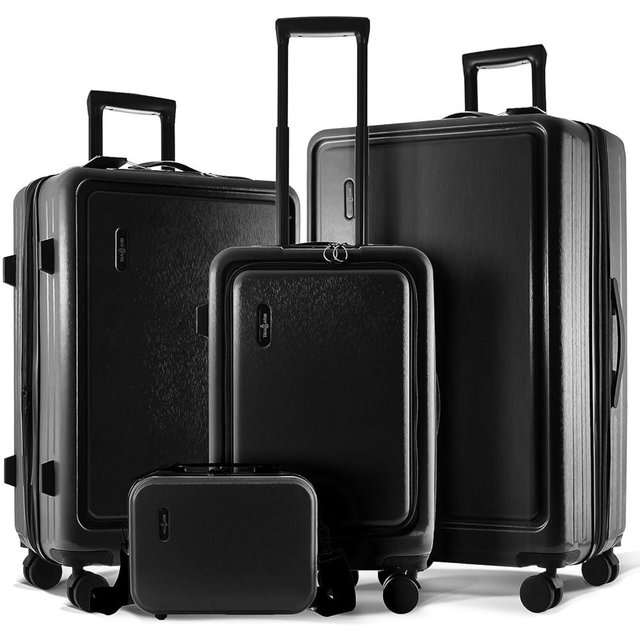 TRAVELARIM Hard Shell Luggage Sets with Spinner Wheels 4 Piece, Expandable Large Suitcases with TSA Lock, Travel Large Suitcase Set, Jet Black Luggage Set