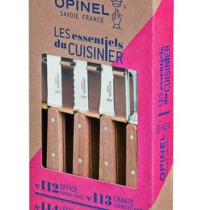 Opinel 112 "Les Essentiels" Natural Varnished Beechwood Handle Kitchen Knives