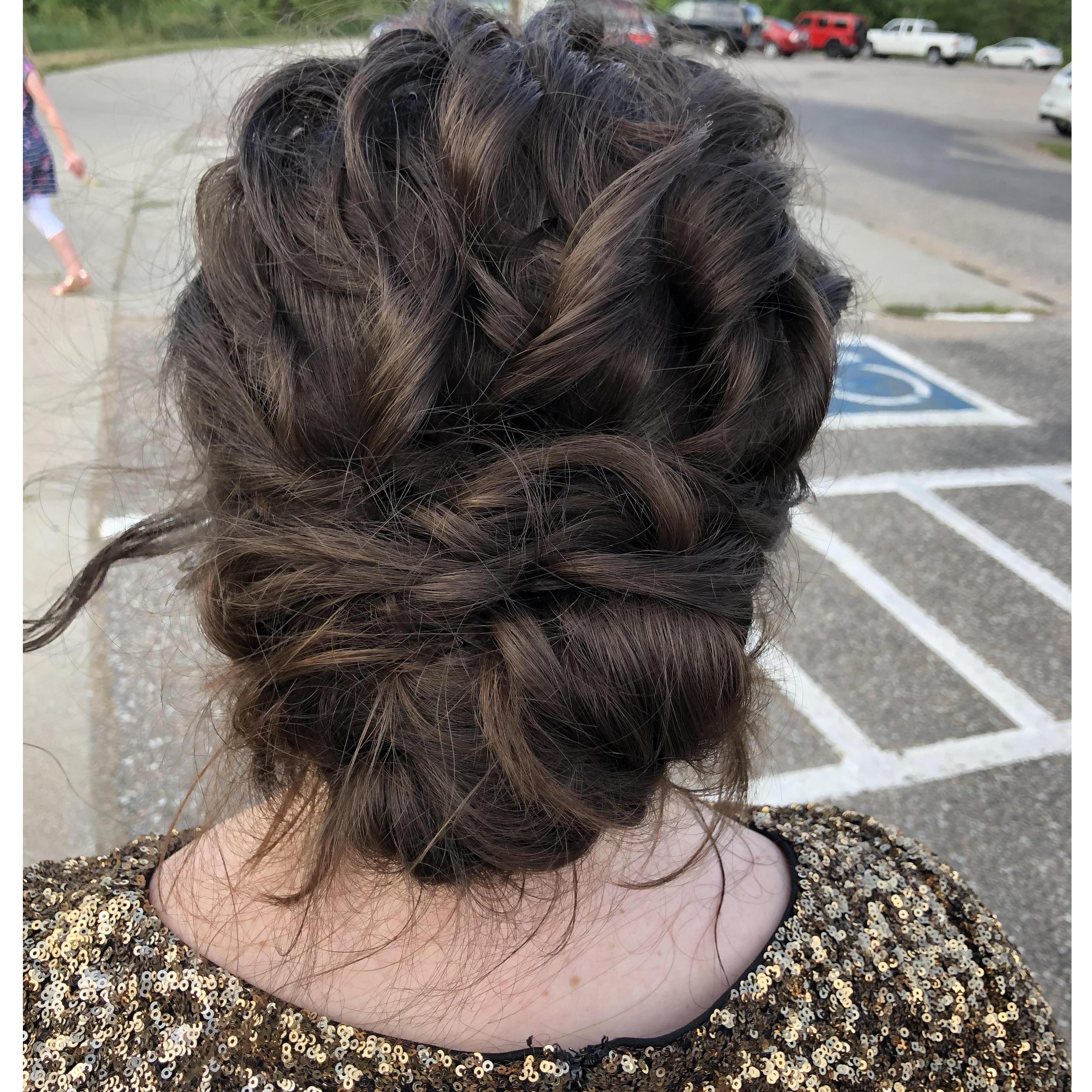 It took a ponytail holder plus 76 bobby pins to tame Julia's curly hair!