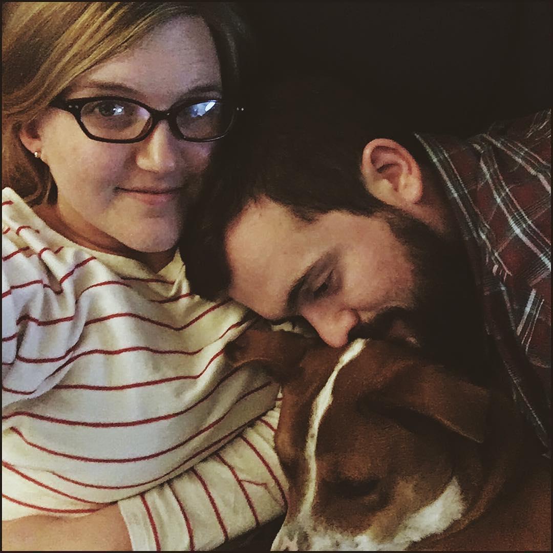 Enjoying our nightly cuddle puddle on the couch.