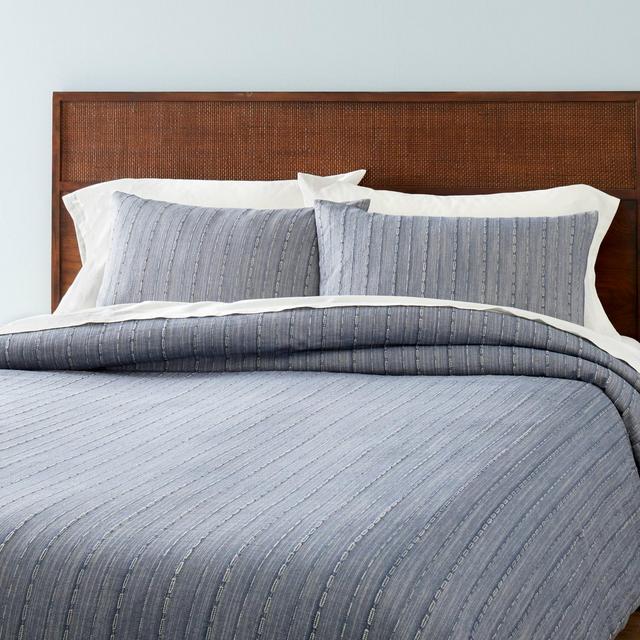 3pc Full/Queen Washed Loop Stripe Comforter Bedding Set Blue - Hearth & Hand™ with Magnolia