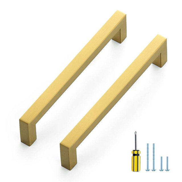 Ravinte 25 Pack Square Cabinet Pulls 6-1/4 Inch Brushed Brass Kitchen Cabinet Handles Gold Kitchen Hardware for Cabinet Gold Drawer Pulls Drawer Handles Come with Screwdriver