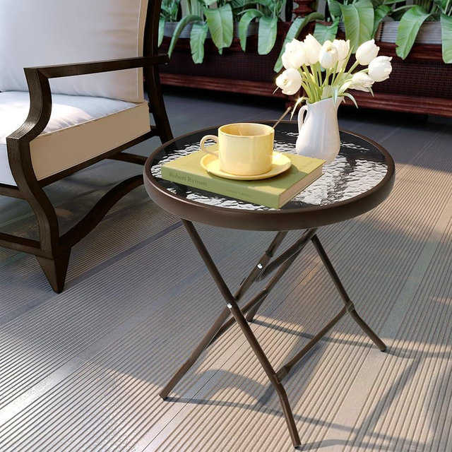 JOINHOM Outdoor Side Table - Small Patio End Table All Weather, Patio Furniture Sets and Outside Furniture for Pool, Balcony, Deck, Porch, Brown