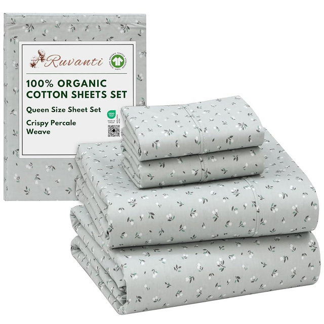 RUVANTI 100% Organic Cotton Sheets Queen Size, Percale Weave, GOTS Certified, 4-Piece Set, Deep Pocket 15", Crisp & Breathable, Soft Durable Bedding, Sábanas Algodón Orgánico – Bud Club